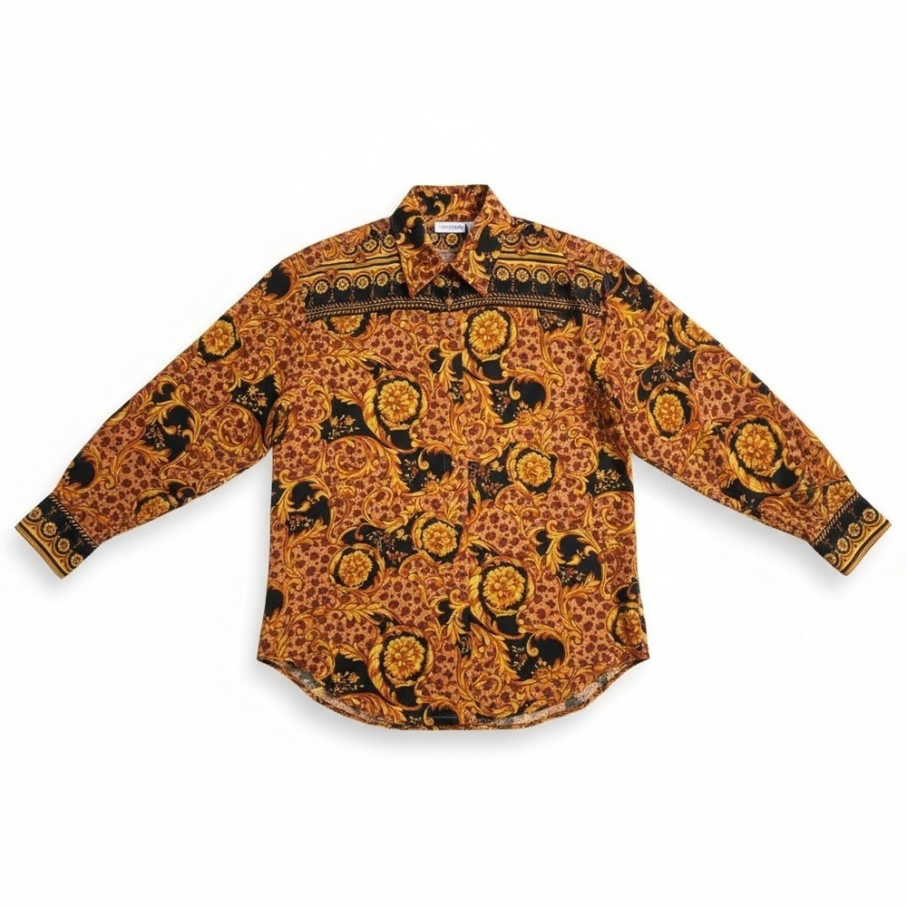 Martinique Womens Baroque Leopard Print Button Up Blouse Gold Black Size 8